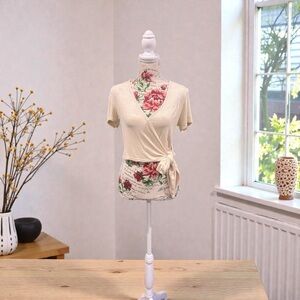 Lulu's Cream Short Sleeve Wrap Top